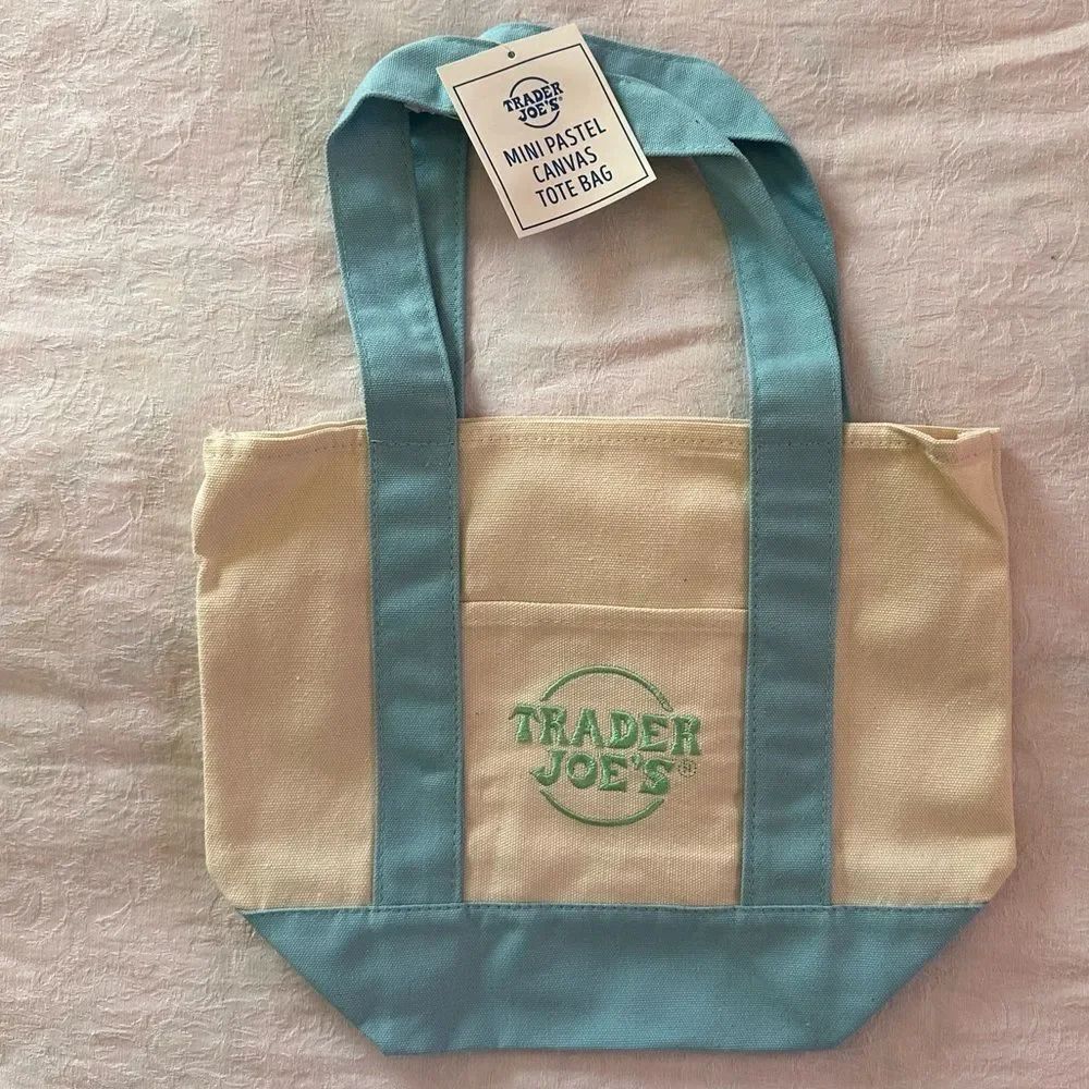 Trader Joe’s Mini Logo Tote Pastel Blue Small Grocery Shopping Bag Canvas